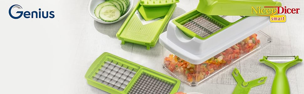 Набір для нарізки овочів Genius Nicer Dicer Smart Julietti (16 частин) - нарізач, спіралізатор, тертка, для нарізки кубиками, соломкою, слайсами, ручна модель