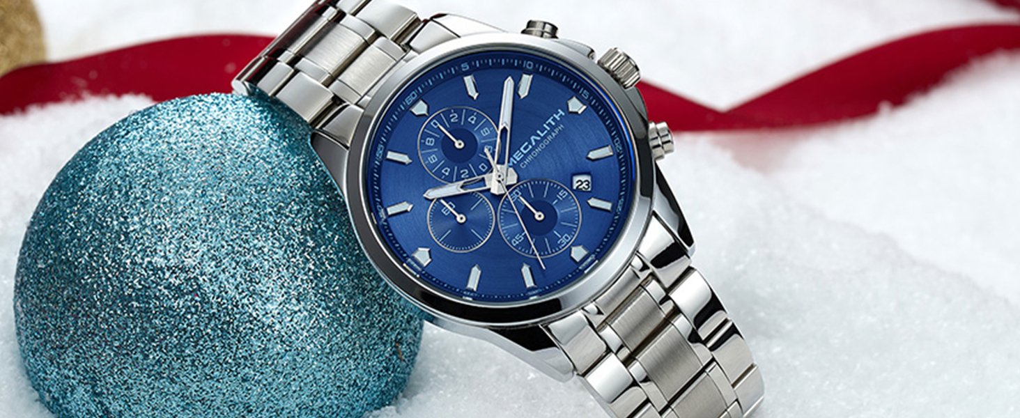 Чоловічий годинник MEGALITH з нержавіючої сталі, хронограф, водостійкий, аналоговий годинник для бізнесу, з календарем та підсвічуванням (B-silber-an)