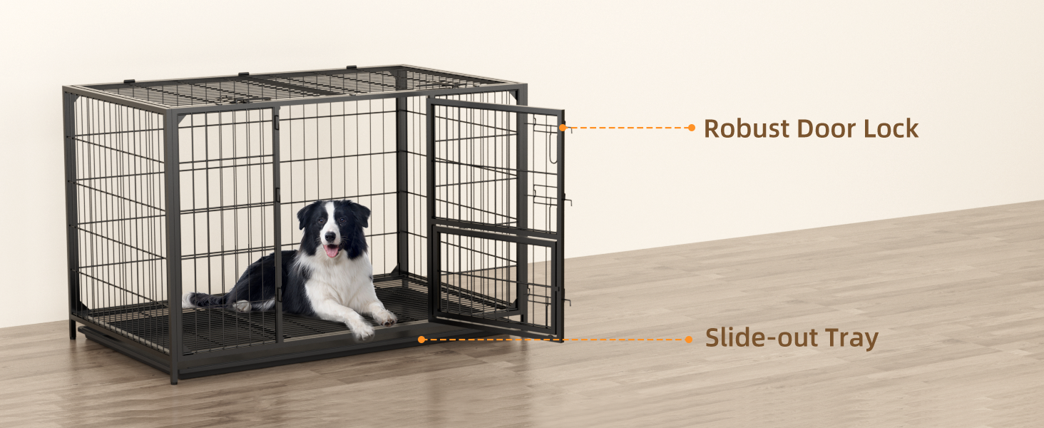 Клітка для собак VOWNER, міцна, 93x56x60 см, для малих та середніх порід, 3 двері, знімні двері та піддон, чорна