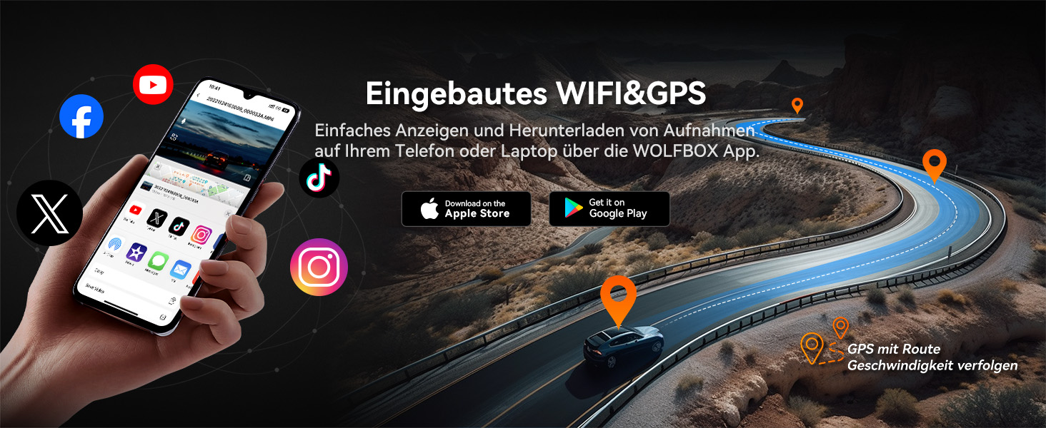 WOLFBOX i07: Автомобільний відеореєстратор 3-камерний з WiFi GPS, 4K+1080P+1080P, 2.5K+1080P+1080P, LCD 3