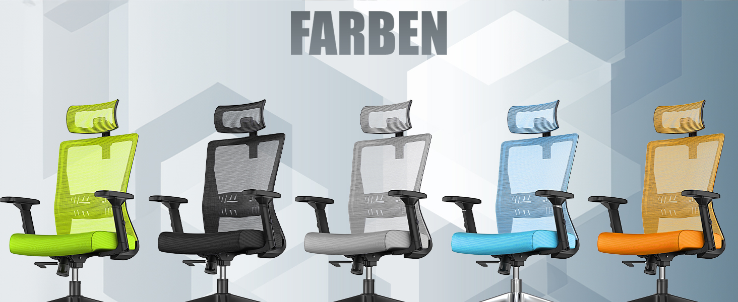 Офісне крісло KESSER® ергономічне з регульованими підлокітниками, підтримкою попереку та підголівником | Крісло для офісу з функцією гойдання до 125° та 5 колесами | Синій/Чорний