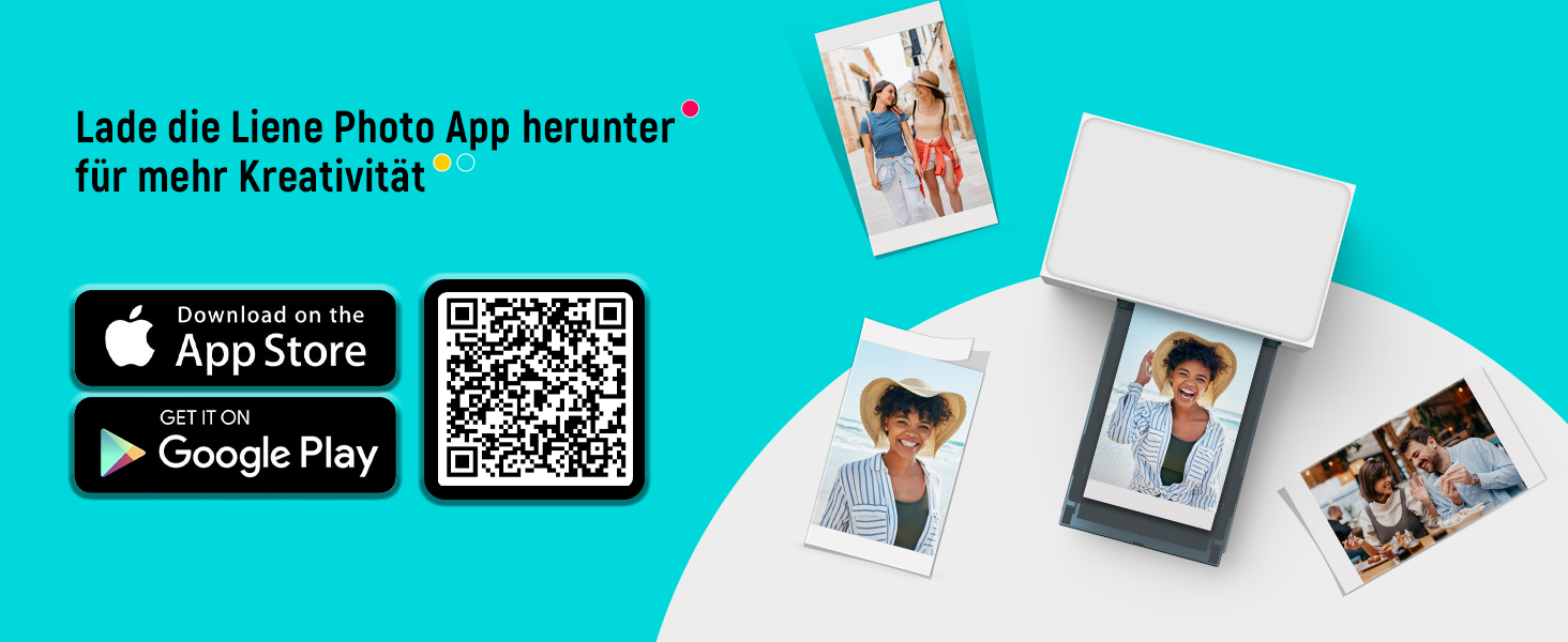 Портативний фотодрук для смартфонів Liene (10x15 см) + 2 пачки фотопаперу (20+80 аркушів), WiFi, сублімація, для iPhone/Android/PC, білий