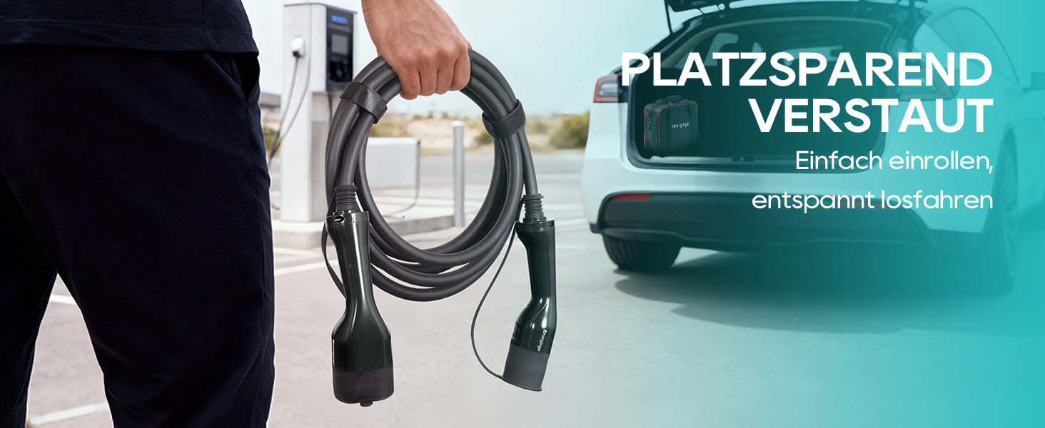 Портативний зарядний пристрій для електромобілів Type 2 (IEC 62196-2) з LCD-дисплеєм, 3.68kW, 6-16A, 5м, IP65, 16A, 22kW, чорний