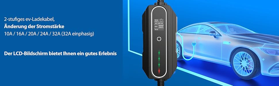 Кабель для зарядки електромобіля Type 2 CEE 32A 7.4kW 5м, чорний - сумісний з Eurocars, IEC 62196