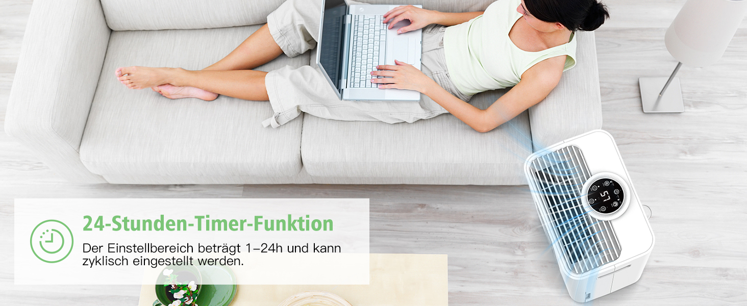 Електричний осушувач повітря Homtronics з гофрованим шлангом 1м, інтел. контроль вологості, 3 режими, таймер 24г, для підвалу, ванної, спальні