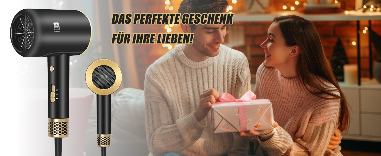 Професійний фен 2000W з 2 режимами температури та 2 швидкостями, насадкою-концентратором, кнопкою холодного повітря для дому, салону краси та подорожей (чорний)