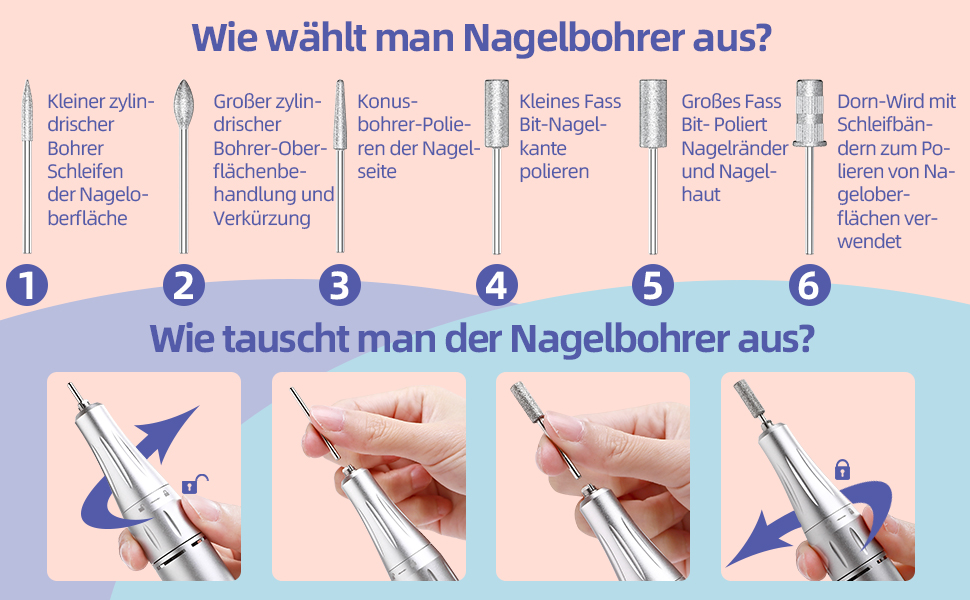 Електричний фрезер для манікюру та педикюру Delanie з акумулятором, 35000 об/хв, для гелю, акрилу, видалення кутикули, LED-дисплей, USB-зарядка (сріблястий)