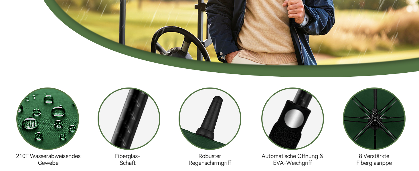 TECKNET Гольф-парасолька XXL, велика парасолька, штормостійка, автоматична, з EVA-ручкою, для жінок та чоловіків (зелена, діаметр 150 см)