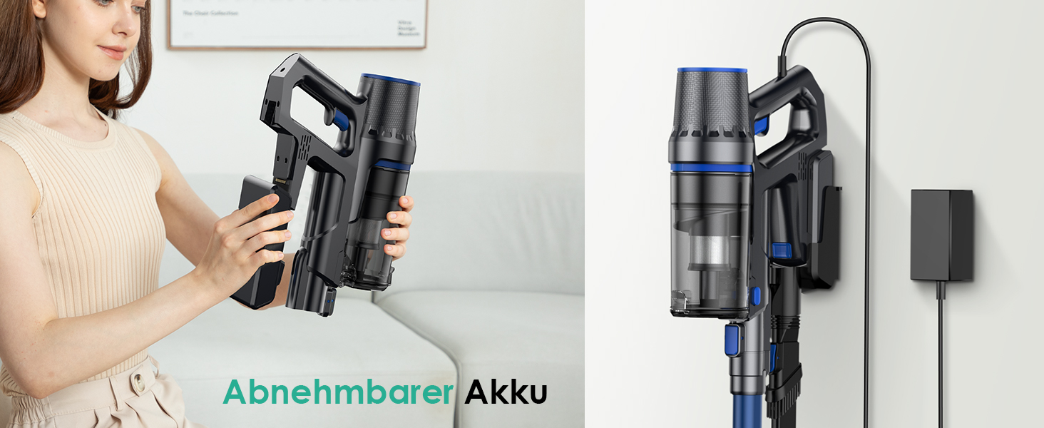 Бездротовий акумуляторний пилосос з функцією миття підлоги, 45000 Па/550 Вт/60 хв, безщітковий двигун, LED-дисплей, самостійна парковка, для твердих поверхонь, килимів та шерсті тварин, блакитний