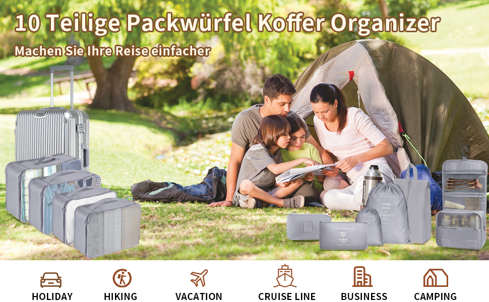 Органайзер для валізи 10 шт. Set, Packing Cubes для одягу, Travel Organizer, Набір для подорожей, Сітка для валізи (Сірий)