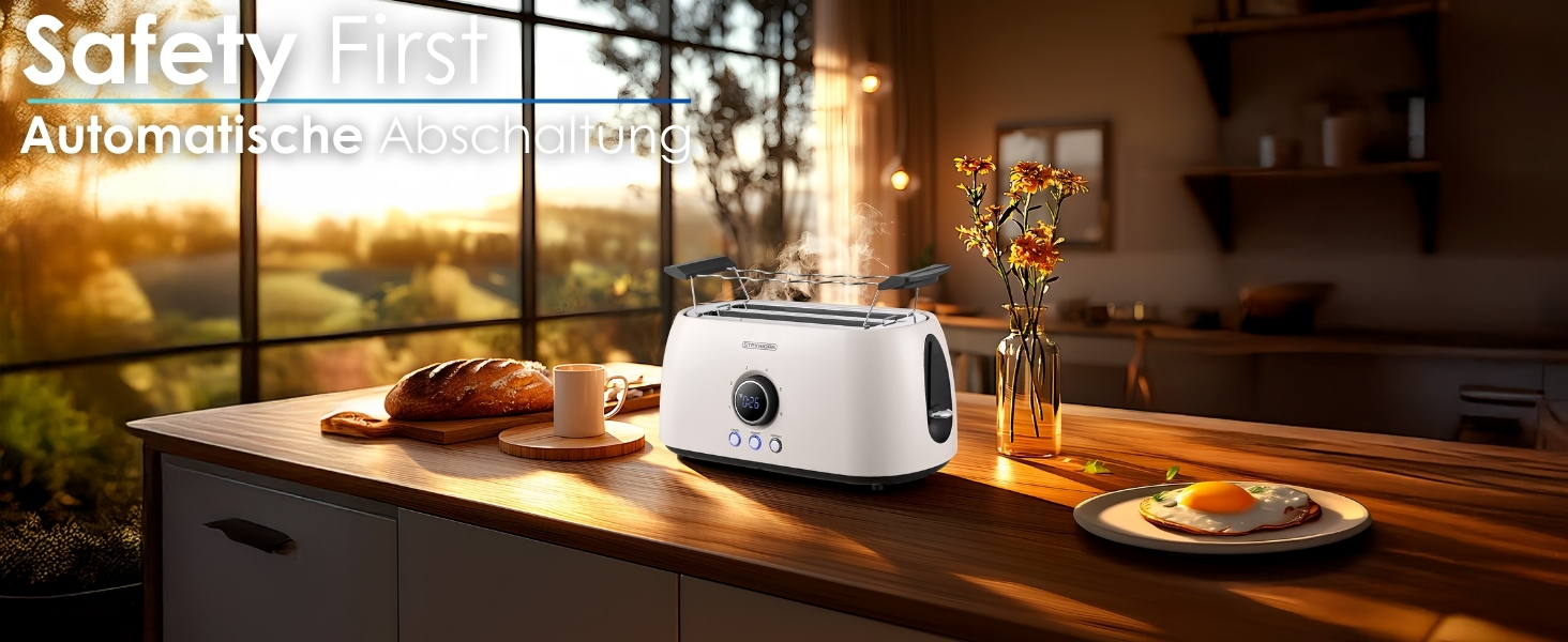 Тостер XXL 4-х секційний з підставою для бургерів | Цифровий дисплей | Автоматичне вимкнення | Тостер з широкими слотами (Бежевий Бульгур)