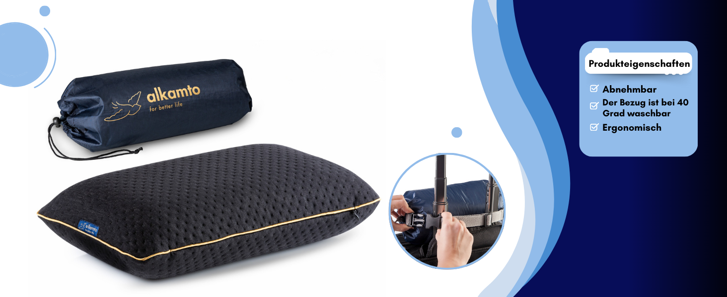 Подушка для подорожей Alkamto: ергономічна подушка з memory foam, регульована температура, Oeko-Tex, чорна, 40x25x10 см