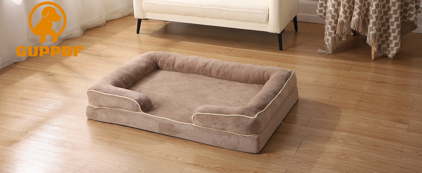 Зручне ортопедичне ліжко для собак середніх порід, хакі, 75x50x15 см. Легко миється, з неслизьким дном