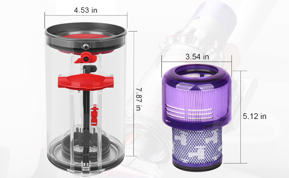 Dyson V11 V15 SV14 SV15 SV22 Dust Bin Replacement - Compatible with 970050-01 & 965443-01 Part Numbers (with Filter)