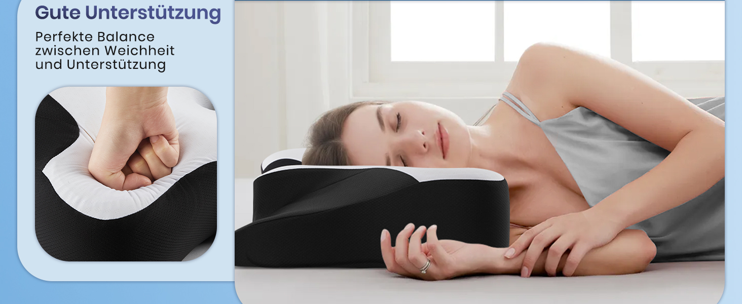 Подушка для шиї DONAMA для сну, ергономічна подушка для тих, хто спить на боці, спині та животі з знімним та пральним чохлом (Чорно-біла, 66x37x13 см)