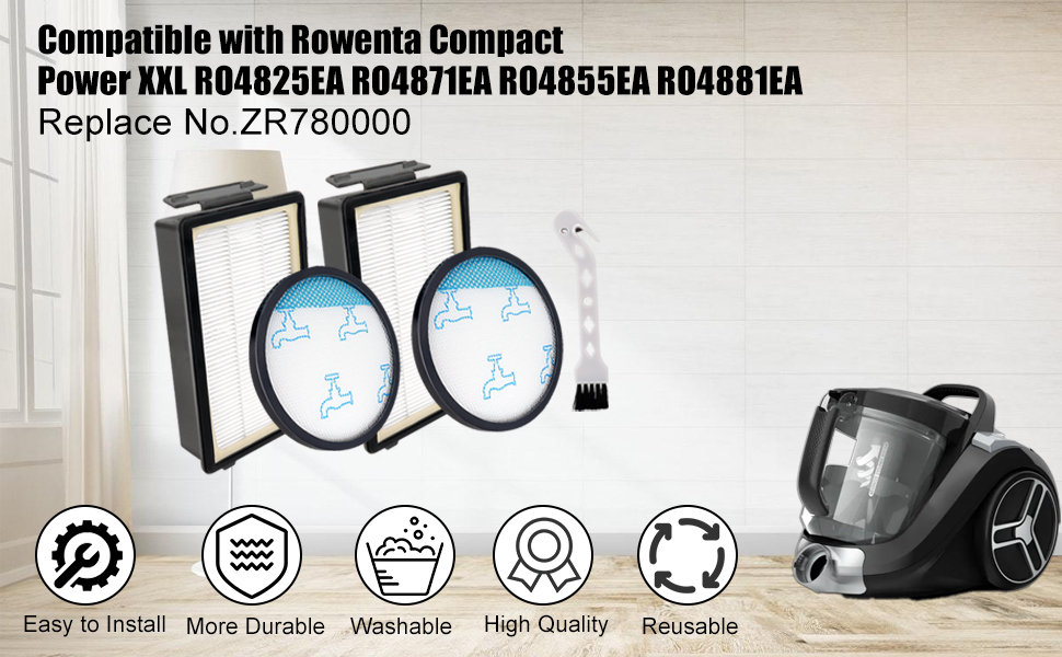Набір фільтрів HEPA для пилососів Rowenta Compact Power XXL (RO4825EA, RO4871EA, RO4855EA, RO4881EA, RO48) - Замінник ZR78000