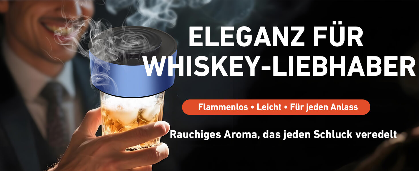 Електричний набір для копчення віскі з 6 дерев'яними чіпсами, перезаряджуваний набір для копчення з вбудованим запальником, без бутану, ідея подарунка для чоловіків, батька, чоловіка або друга, з LED-підсвічуванням, блакитний, EU