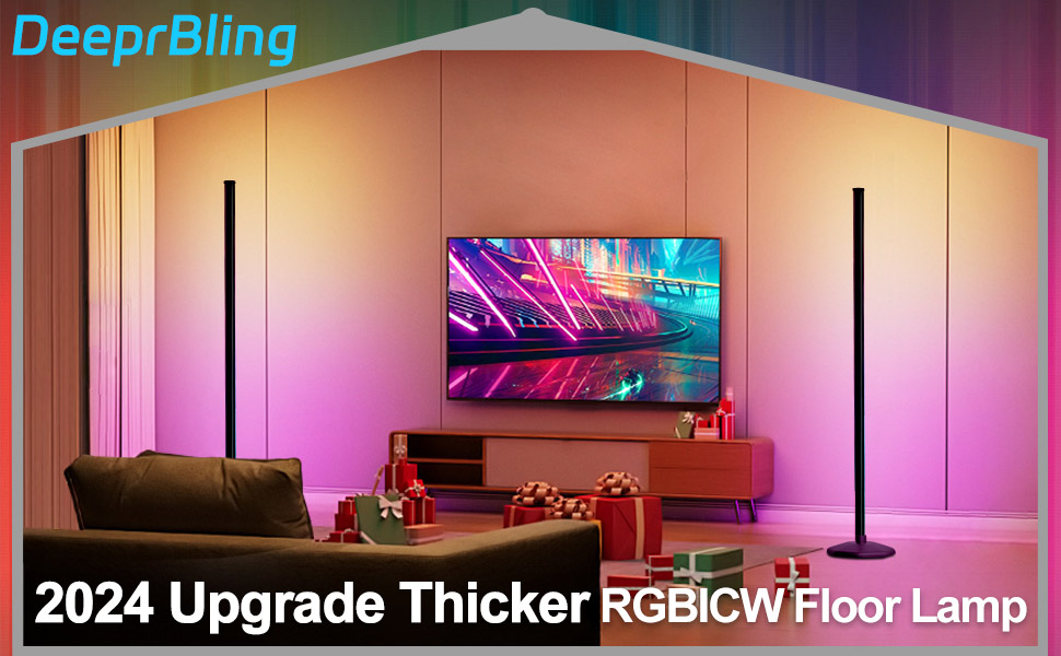 LED-підлогова лампа DeeprBling для вітальні, 165 см, кутова RGB, з регулюванням яскравості, пультом та додатком, 16 мільйонів кольорів, музичні режими, DIY-режим та таймер для спальні, ігрової кімнати, офісу, читального залу (з EU-адаптером)