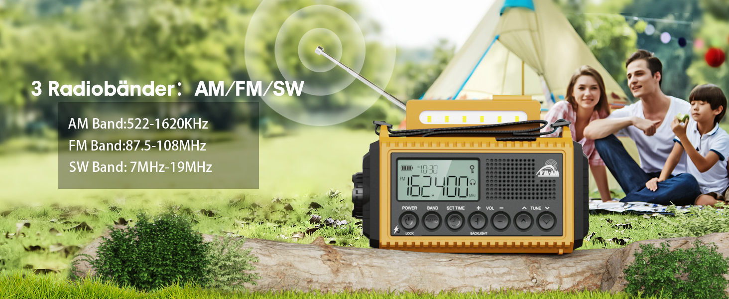 Радіоприймач Kurbelradio 12000mAh з сонячною панеллю та ручкою, AM/FM/SW, USB-зарядка, ліхтарик, SOS-сигнал, для кемпінгу та надзвичайних ситуацій, зелений