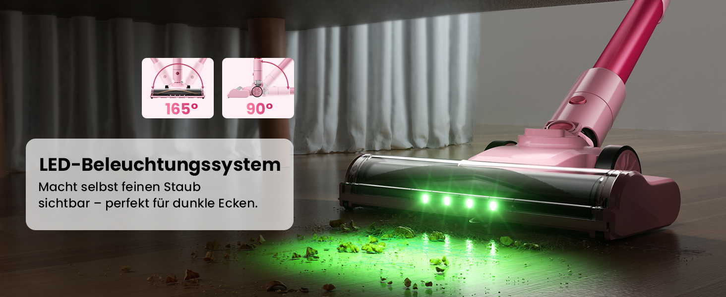 Бездротовий пилосос Dzaki 50000Pa з акумулятором, дисплеєм, функцією паркування та насадкою Anti-Tangle для килимів, твердих поверхонь, шерсті тварин та авто (помаранчево-рожевий)