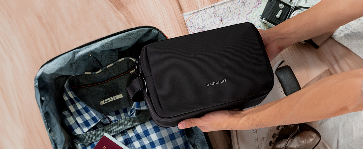 Чоловіча дорожня косметичка BAGSMART з подвійною блискавкою, великий об'єм, 5л, темно-сірий колір