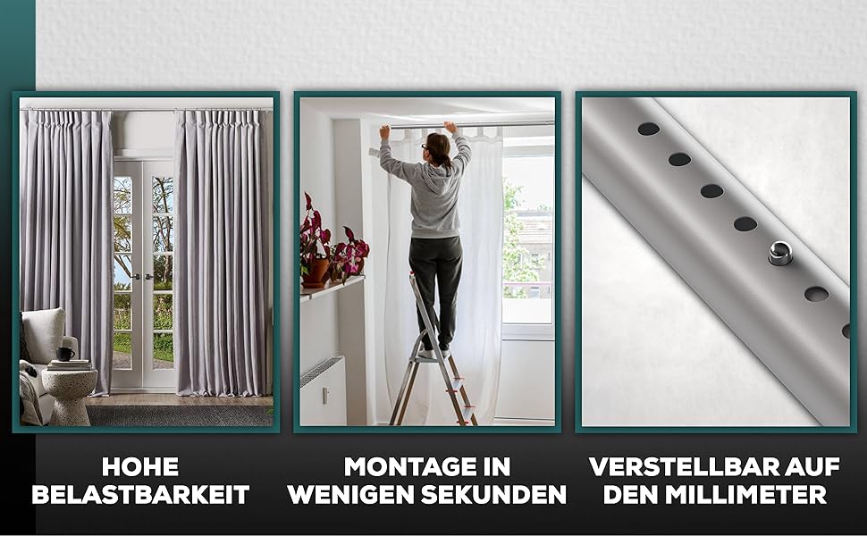 Штанга для штор без свердління 370-420 см, Ø 32 мм, сіра - штанга для кріплення штор, душової кабіни, дверей та шафи