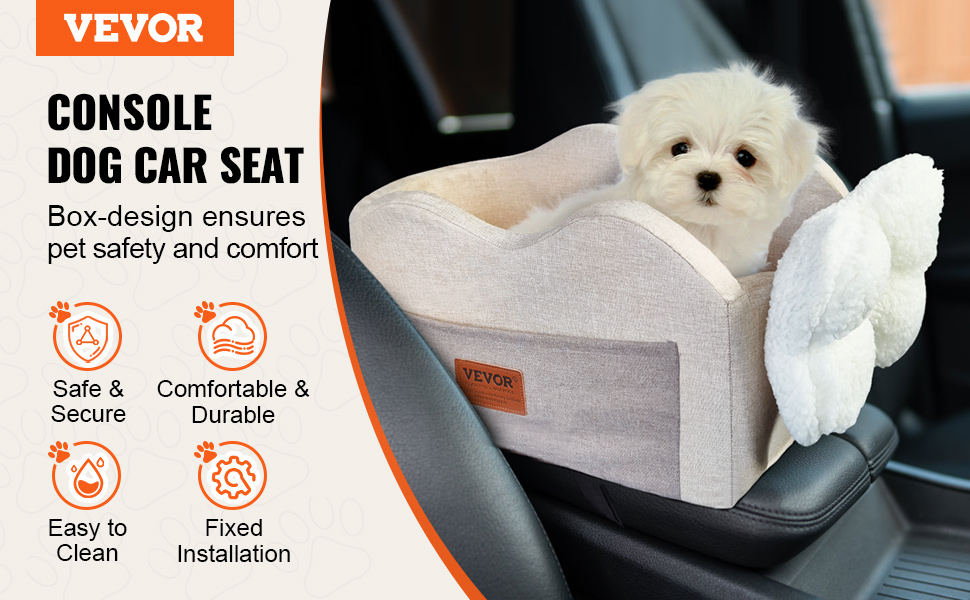 Автокрісло для собак VEVOR, підняття для собак в авто з кишенькою для зберігання, безпечний автотранспорт для домашніх тварин з поворотком, губчаста наповнювач, автоліжко для собак середніх та великих порід до 25 кг (Світло-коричневий, Extra Small)