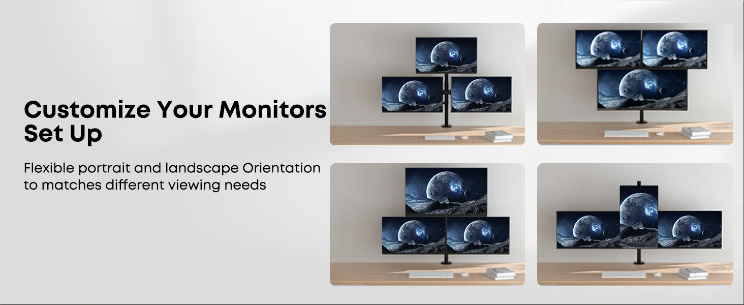 Тримач для монітора PUTORSEN на 3 монітори (13-32 дюйми), регульований, чорний