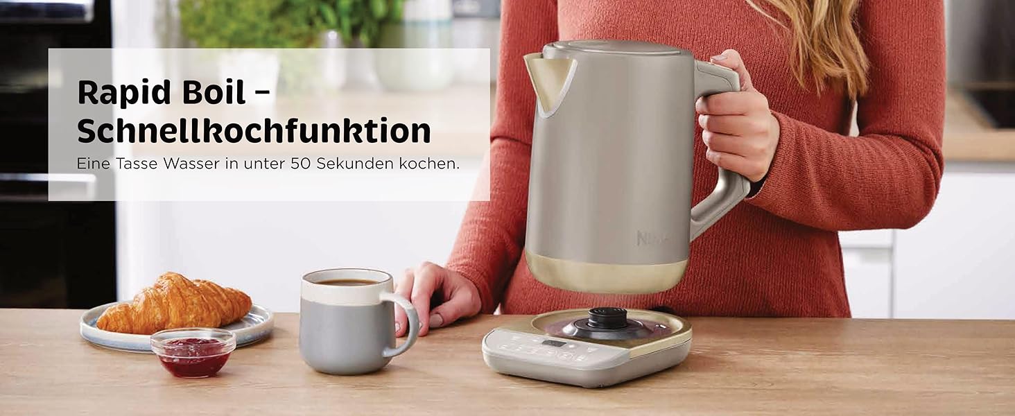 Електричний чайник Ninja Perfect Temperature, 1.7 л, швидке кип'ятіння, 6 температурних режимів, функція підтримання тепла, Stonegold, KT201EUSTGD