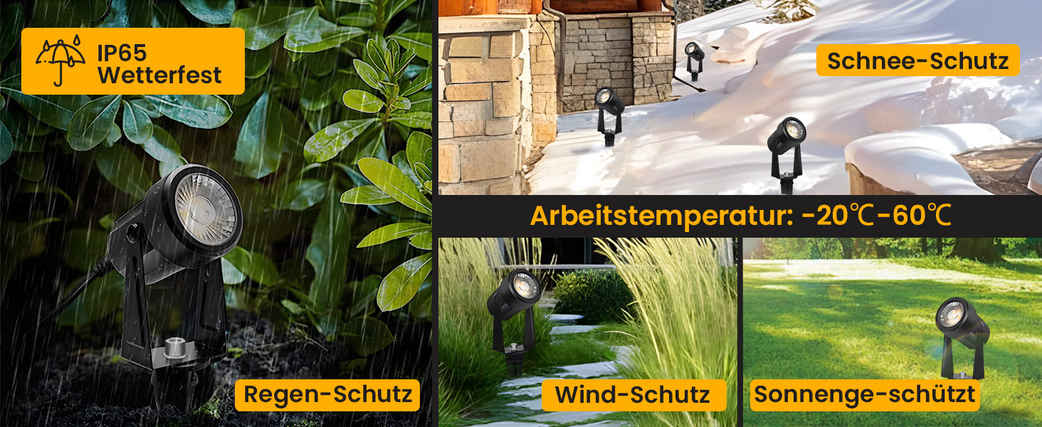 LED Garden Lighting Set with Power, 14M, 4 Spotlights, Warm White 3000K, IP65 Waterproof, 600lm, 27V, 4-in-1