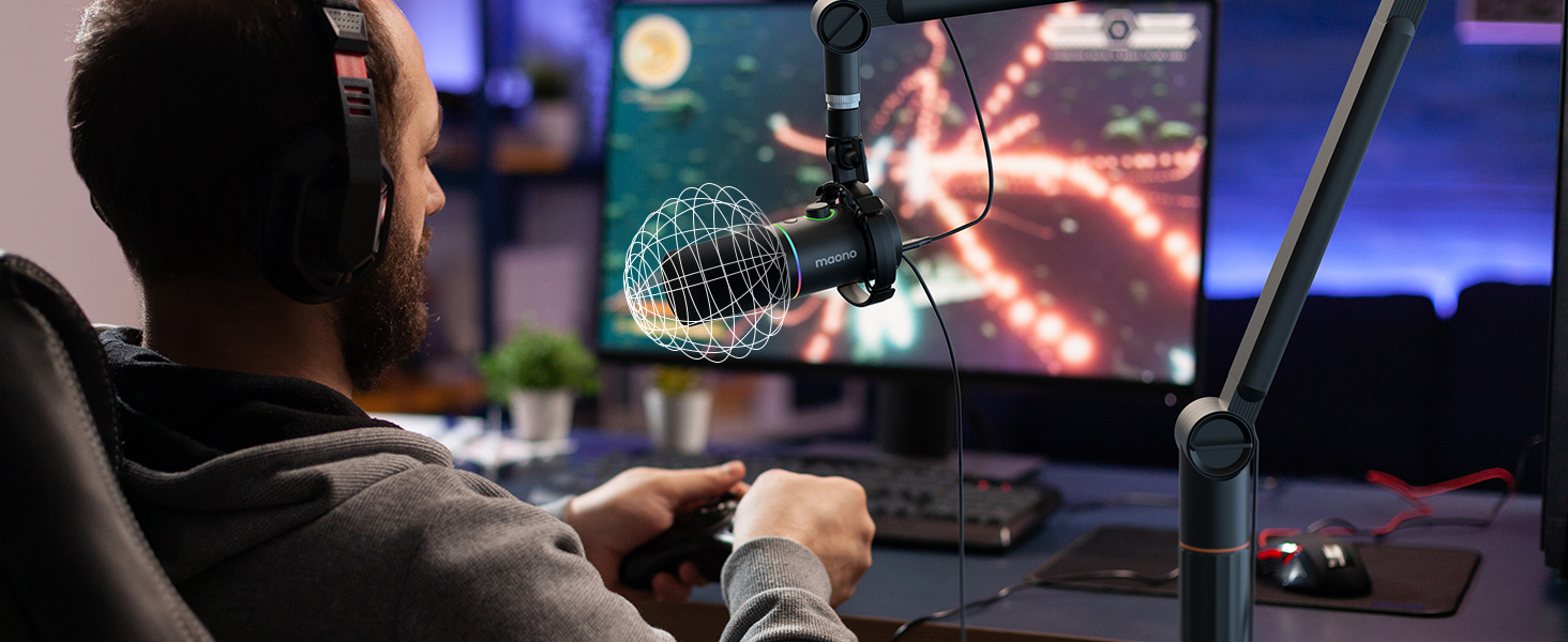 Мікрофон MAONO PD200XS XLR/USB: Набір для стримінгу, запису та геймінгу з RGB підсвіткою, регулюванням гучності та беззвучною кнопкою
