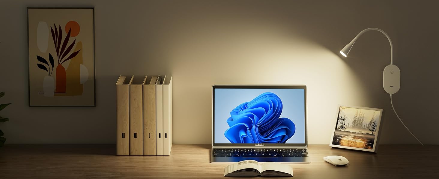 Нічник-лампа для читання Wandleuchte з USB, 5 рівнів яскравості, сенсорне керування, гнучкий кронштейн, білий