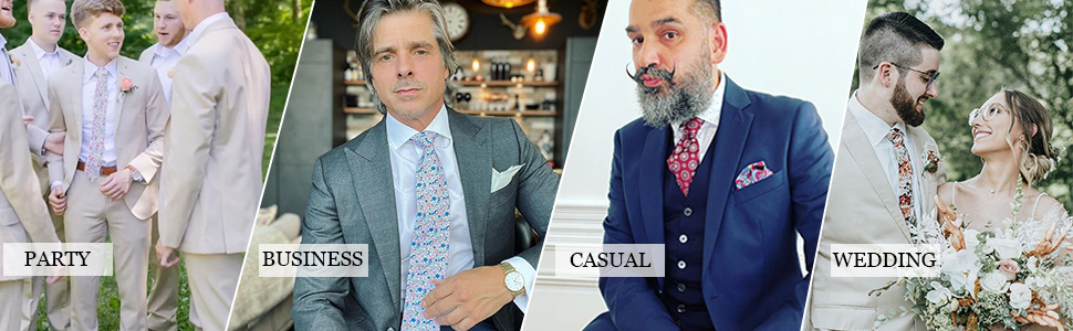 Шовкова краватка DiBanGu Paisley Floral, комплект з нагрудною хустинкою, запонками та затискачем для краватки, ніжно-рожевий - для весілля та бізнесу