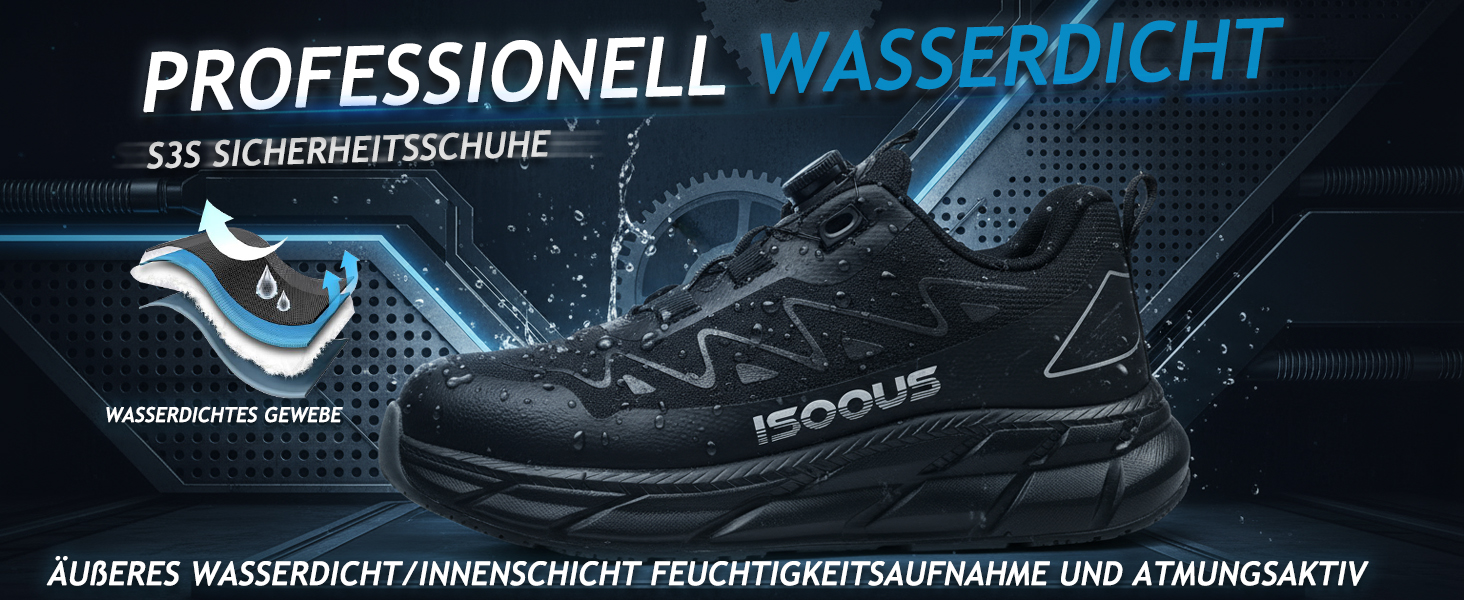 Черевики робочі чоловічі ISOOUS S3S, водонепроникні, ESD, з неслизькою підошвою, зручні, зі сталевим підноском, 43 EU, чорний/сірий