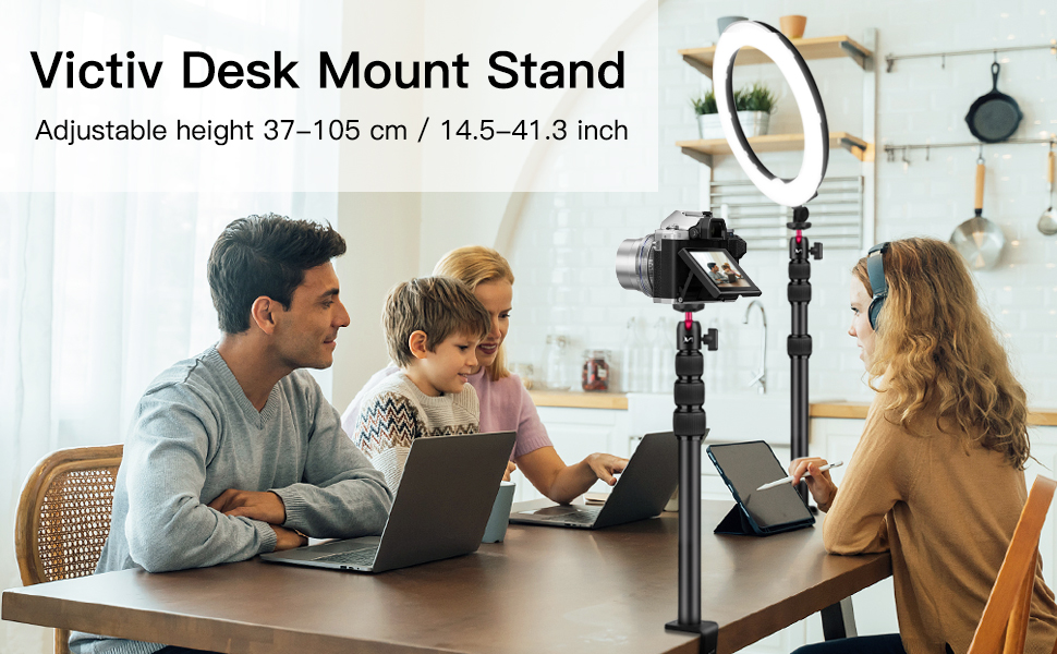 Кріплення для камери Victiv, 37-105 см, стіл, штатив для DSLR Canon, світловий, кріплення-прищіпка з гнучким плечем та 1/4' кульовою головкою для камер, LED-світла, веб-камер, смартфонів (червоний)