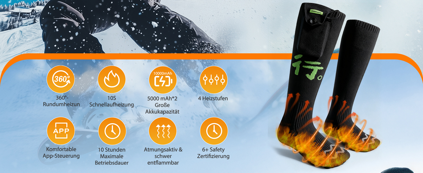 Електричні гріючі шкарпетки для жінок та чоловіків, USB, 4 режими температури, керування через додаток, для активного відпочинку (походи, катання на лижах, кемпінг, риболовля), XL
