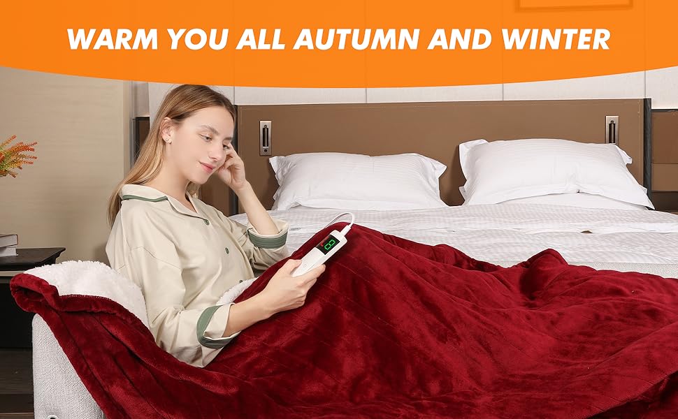 Електрична ковдра Qieryun з автовимкненням, 130x180 см, 10 режимів нагріву, таймер 8 годин, захист від перегріву, флісова ковдра, пральна машина, для дому та офісу (червона, 150 x 180 см)
