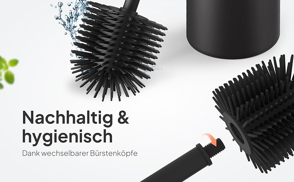 Торбінг Дизайн Туалетний Щітка з Нержавіючої Сталі - Якісна Щітка з Закритим Тримачем - Силіконова Щітка з Ефектом Лотоса - Сучасний Дизайн - Елегантні Кольори - Подовжений Рукоятка (Чорний Матовий Вугільний)