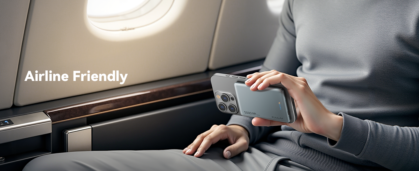 Powerbank Kuulaa Magsafe 5000mAh PD 20W, Slim, 8mm, Бездротовий, для iPhone 15/14/13/12, Темно-сірий