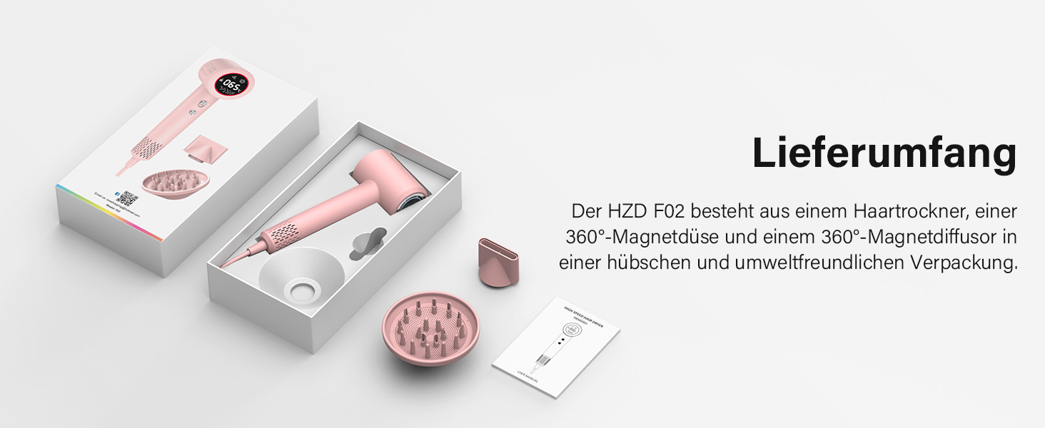 Фен з дифузором, 57dB, швидке сушіння, для подорожей та дому (рожевий)