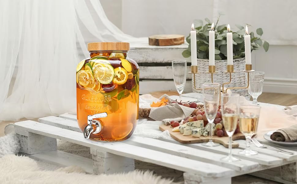 2 x 4-літрові диспенсери для напоїв зі стійкою, скляні диспенсери для напоїв з нержавіючою сталею, для газованої води, лимонаду, домашніх напоїв, вечірок, свят