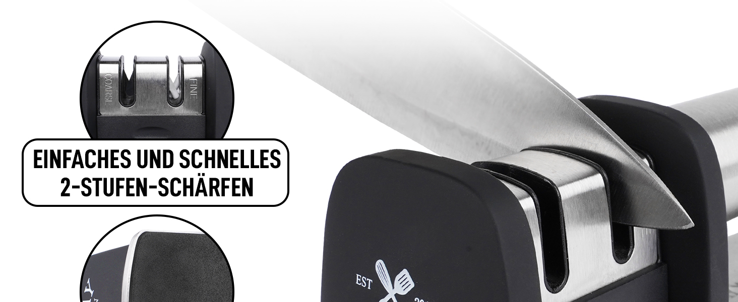 Точилка для ножів Zulay: для прямих та зубчастих лез, з кераміки та вольфраму. Ручна заточка ножів, для кухні та кишенькових ножів. 2-ступенева точилка для стільниці.