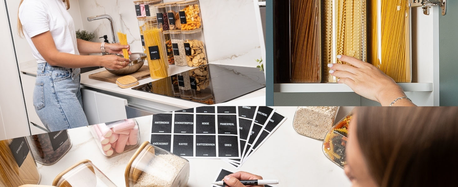 Набір скляних контейнерів для зберігання Deco haus® (6 шт.) з кришкою, етикетками - герметичні банки для круп, макаронів, спецій