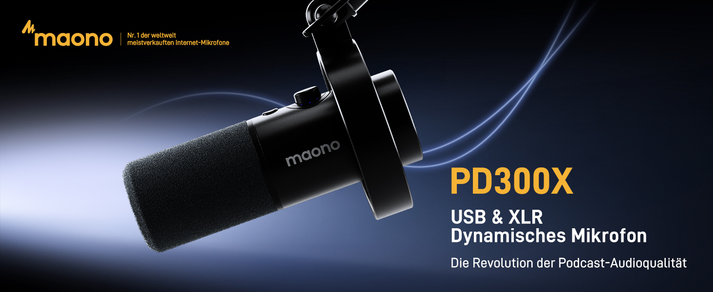 MAONO PD300X: USB-мікрофон для подкастів та запису звуку, XLR, динамічний, шумозаглушення, 192kHz-24Bit