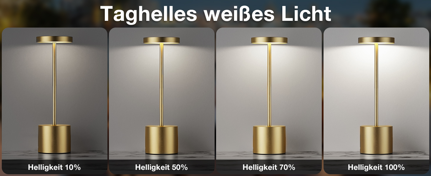 LED настільна лампа бездротова, акумуляторна, торшери з сенсорним керуванням, диммування, 3 колірні температури, регулювання яскравості, для спальні, кафе, чорний колір, 1 шт. (золота)