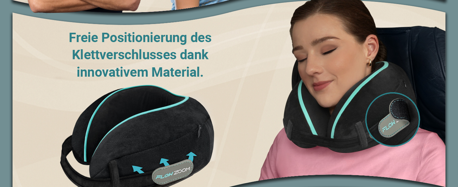 Подушка для шиї FLOWZOOM Dream Pro з додатковою бічною підтримкою та регульованим кріпленням на липучці - подушка для подорожей в літак з піною з пам'яті - з чохлом та подарунковою упаковкою - Чорний 1.2. Dream - Чорний