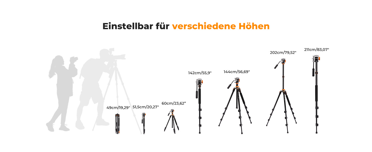 Штатив K&F Concept T254A7+BH-28L для камери: професійний, 230см, з рідинною головкою