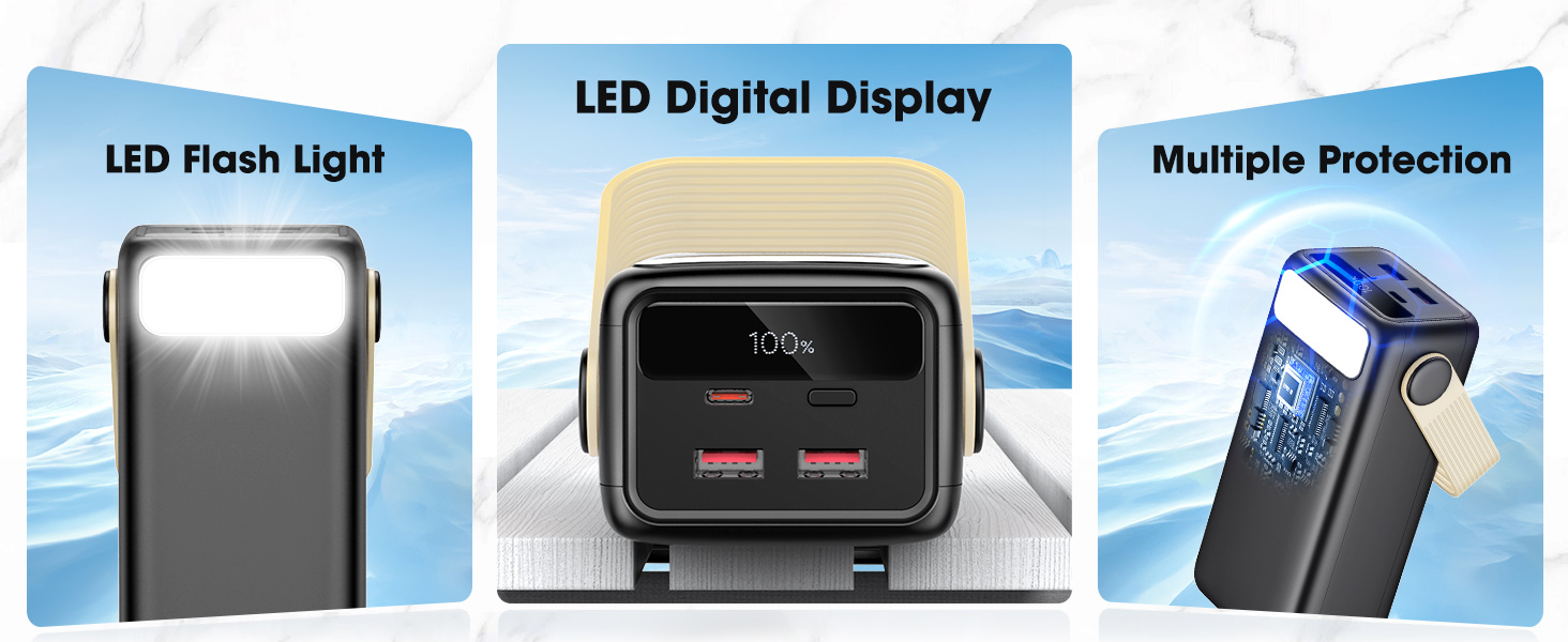 Портативний зарядний пристрій Power Bank 60000mAh з LED-ліхтариком, 22.5W, PD20W, для iPhone/Android, чорний