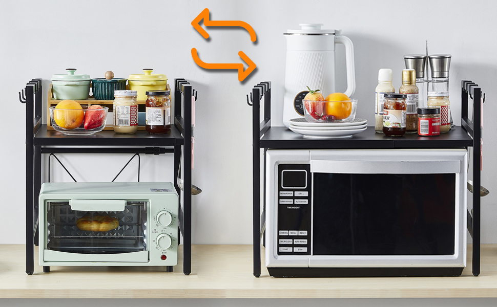 Розширювана полиця для мікрохвильової печі, органайзер для кухні, підставка для фритюрниці, 3 яруси, чорний