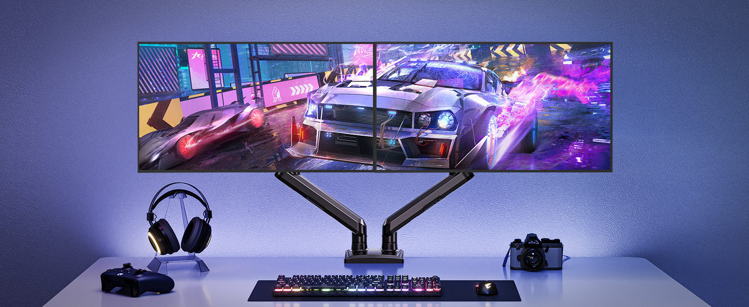 Тримач для монітора ELIVED EV6012W для 2 моніторів (13-32 дюйми), чорний, VESA 75/100mm, газ-амортизатор, регульований